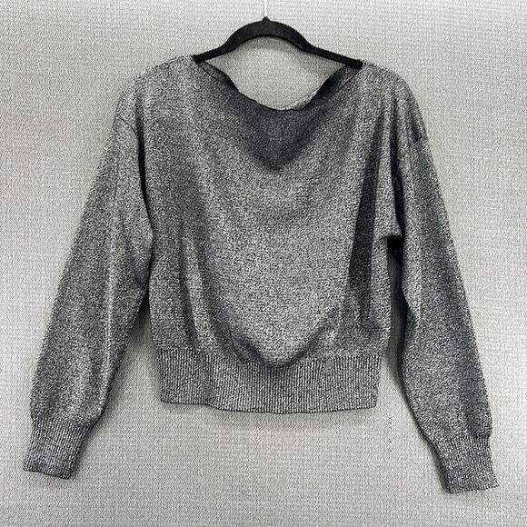 Forever 21 Sweaters - Forever 21 Cowl Neck Long Sleeve Cropped Silver Yarn Knit Sparkly Sweater Size M